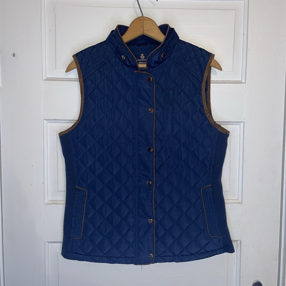 The Royal Standard Navy Blue with Brown Trim Quilted Lined Vest Gold Details‎